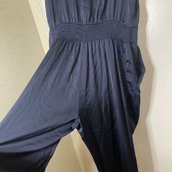 Ramy Brook Navy satin Sleeveless vneck jumpsuit size medium - Picture 2 of 10